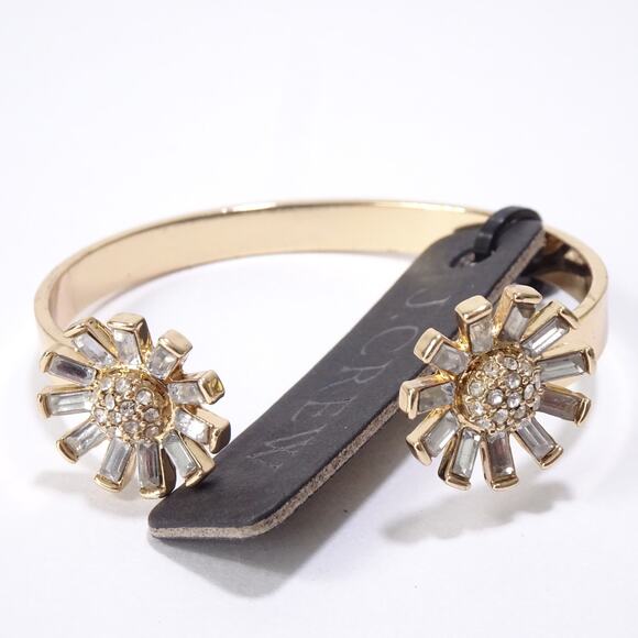 J.Crew Women's Crystal Baguette Flower Burst Open End Cuff Bracelet NWT 26 - Picture 3 of 6
